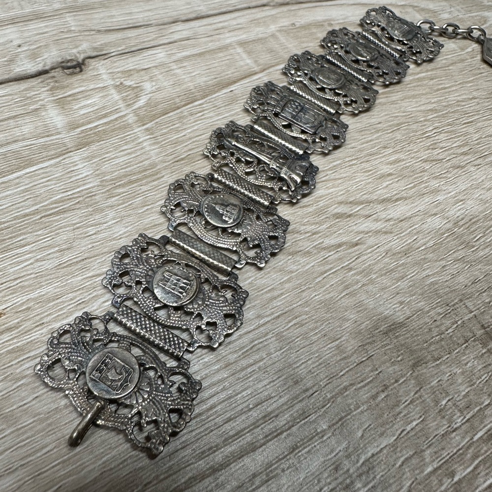 Vintage Sterling Silver Paris Filigree Charm Bracelet